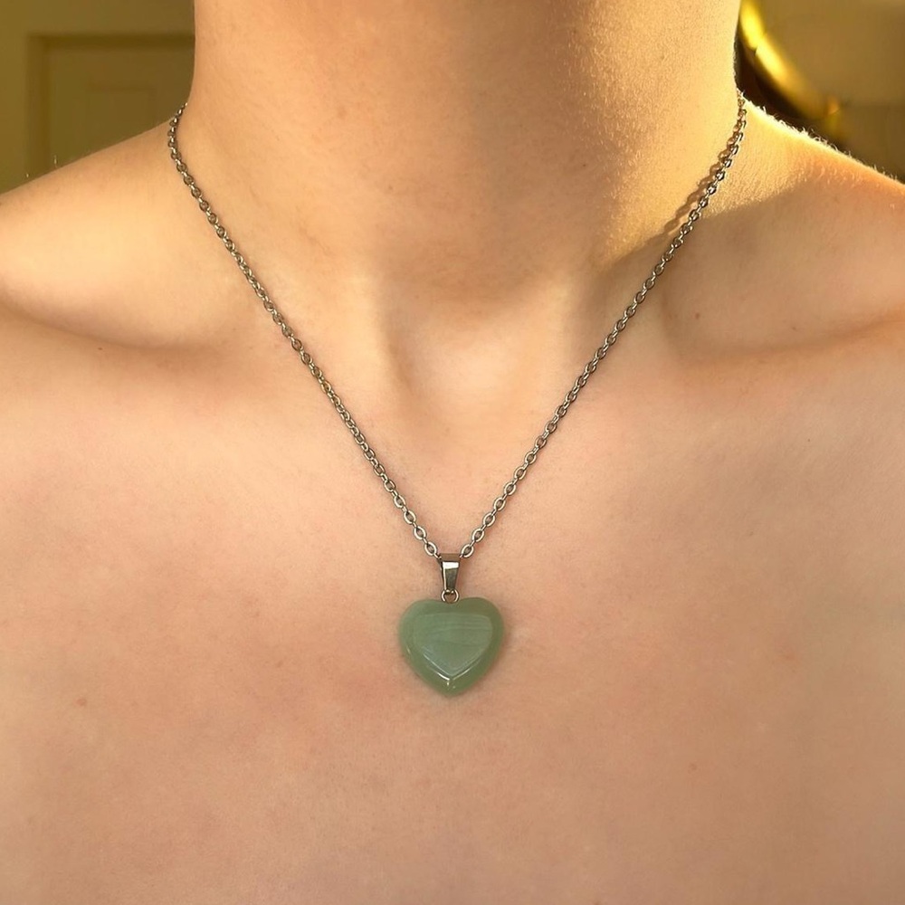Silver Green Aventurine Heart Pendant Necklace